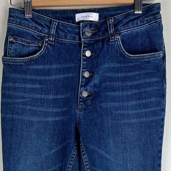 Anine Bing Exposed Button Fly Ankle Lightly Distressed Straight Leg Jeans 27 - Picture 3 of 13